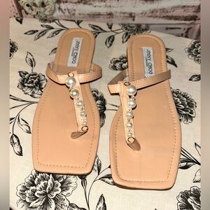 Jimmy Choo Nude Pearl Embellished Sandals